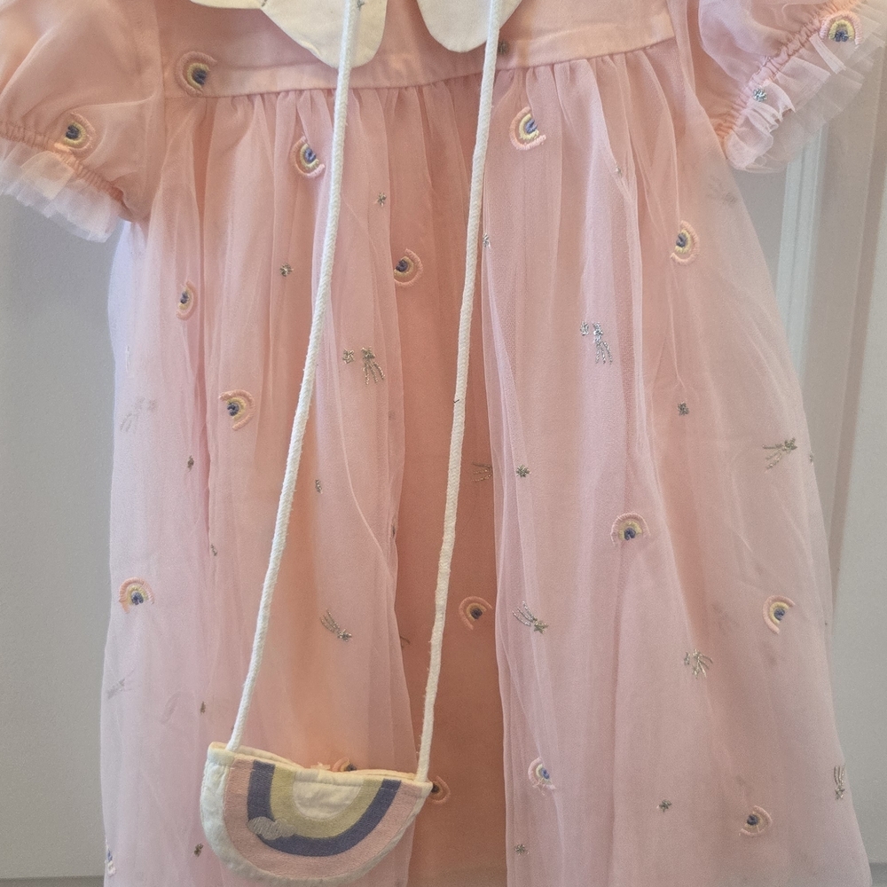 Adorable Pink Kids Dress with Rainbow Embroidery